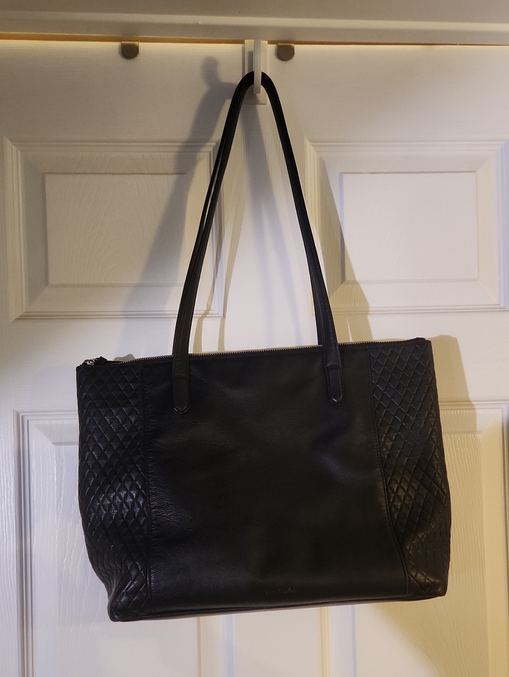 Vera Bradley-Elegant Black Quilted-Panel Leather Handbag